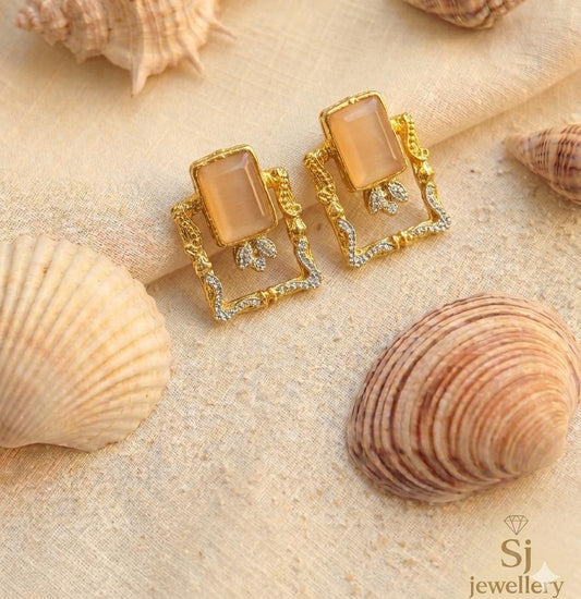 Gold-Tone Amber Square Frame Earrings