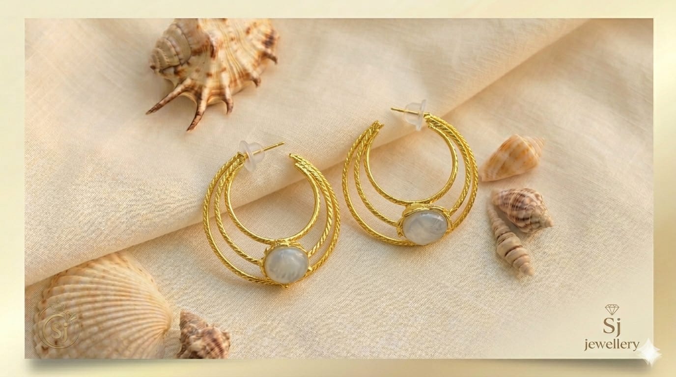 Gold-Tone Pearl Crescent Hoop Earrings