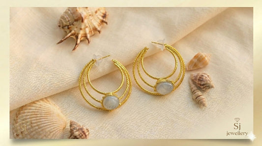 Gold-Tone Pearl Crescent Hoop Earrings