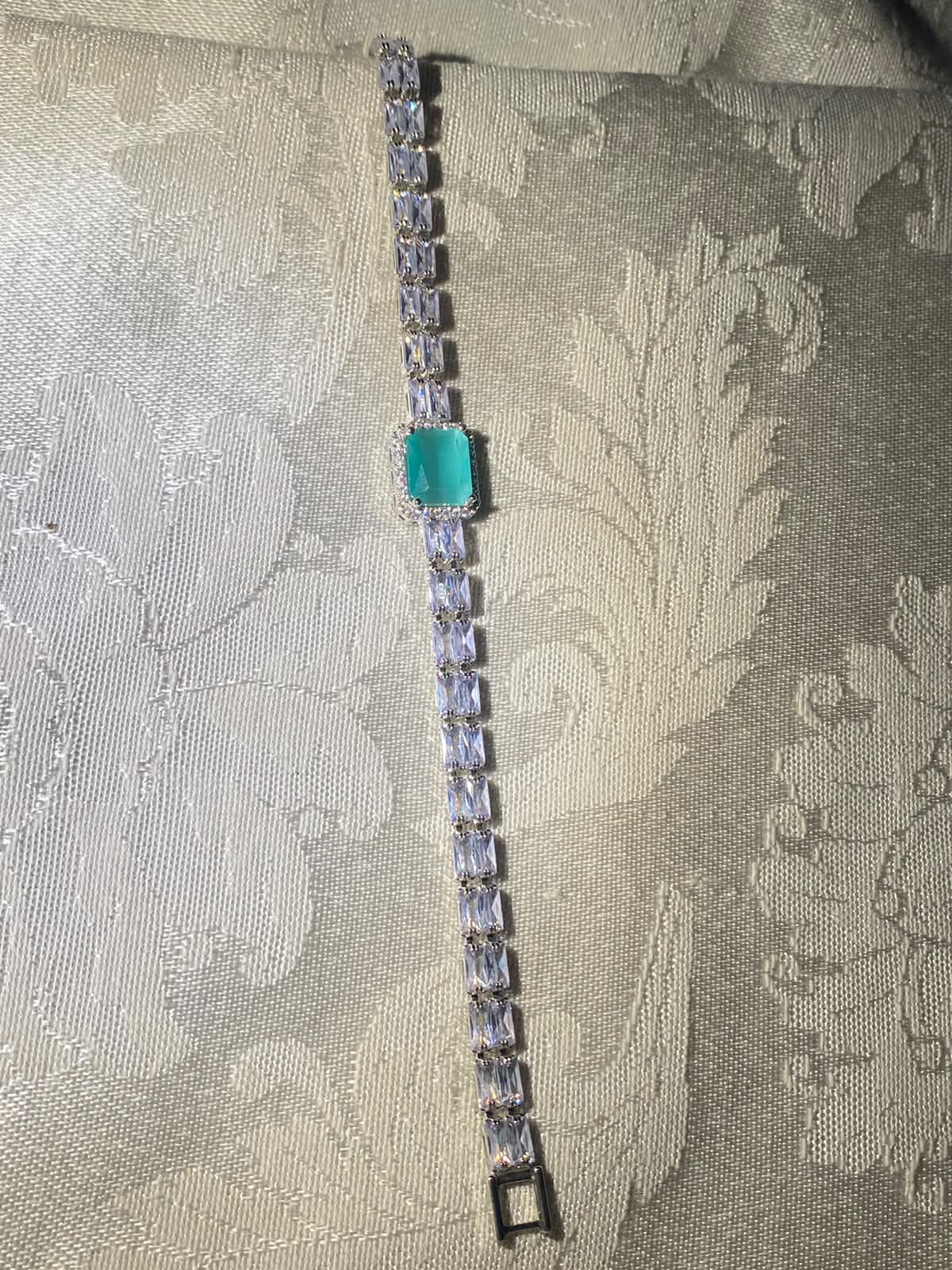 Silver-Tone Crystal Bracelet with Turquoise Stone