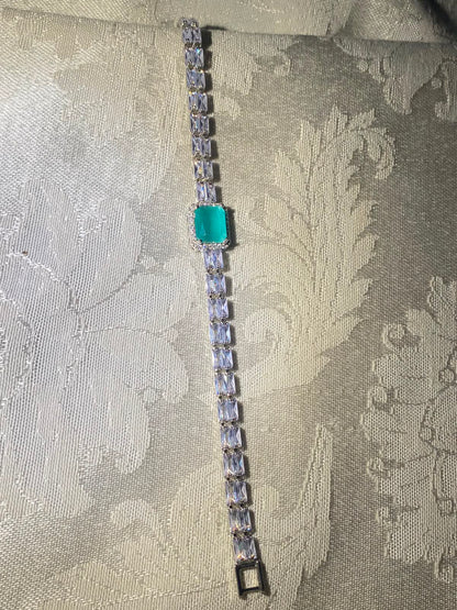 Silver-Tone Crystal Bracelet with Turquoise Stone