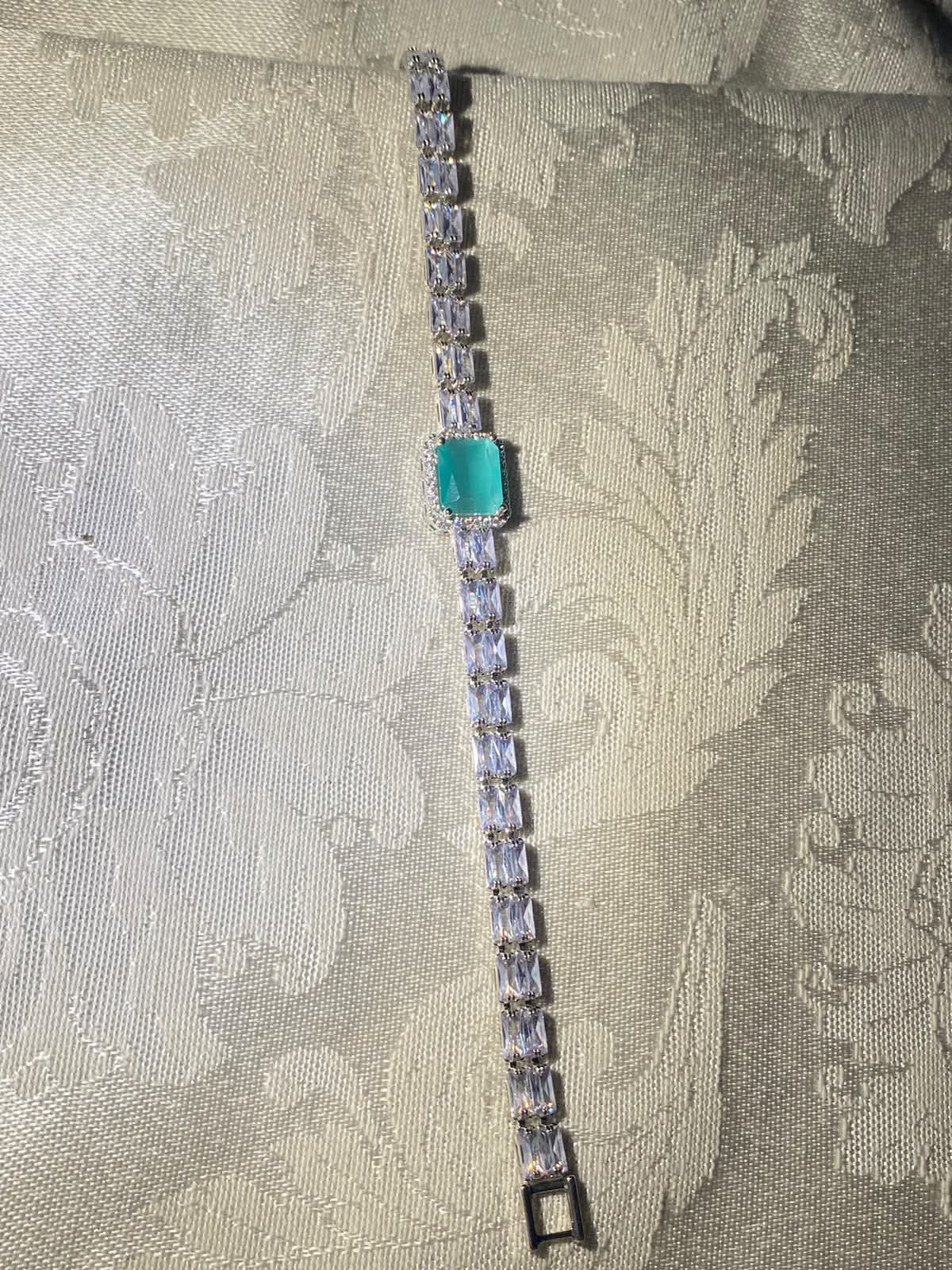 Silver-Tone Crystal Bracelet with Turquoise Stone