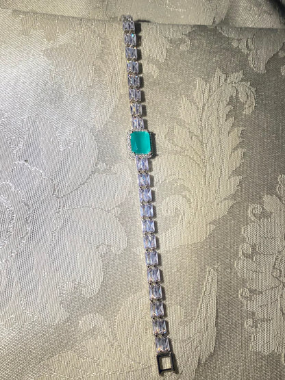Silver-Tone Crystal Bracelet with Turquoise Stone