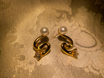 Gold-Tone Pearl Swirl Stud Earrings