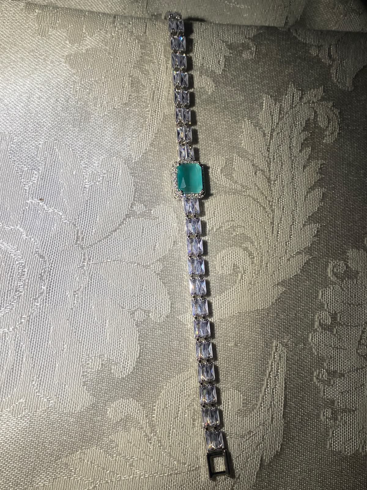 Silver-Tone Crystal Bracelet with Turquoise Stone