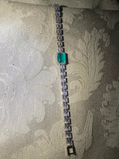 Silver-Tone Crystal Bracelet with Turquoise Stone