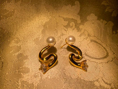 Gold-Tone Pearl Swirl Stud Earrings