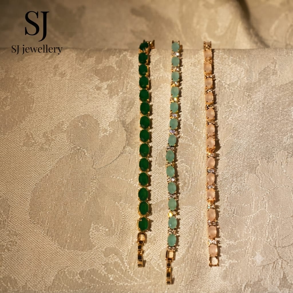Gold tone tennis bracelet oval crystal bracelet emerald green mint blush bracelet set stackable bangle