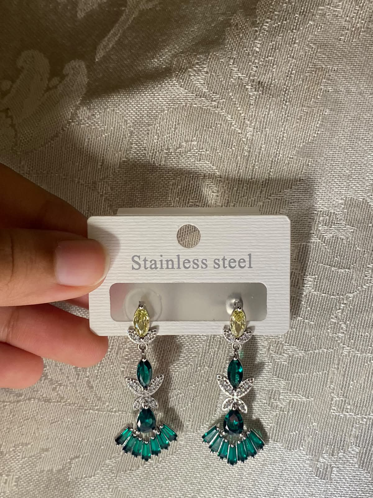 Emerald Green Statement Earrings – Gold Vermeil Fan Drop Earrings with Peridot Accent