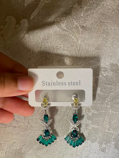 Emerald Green Statement Earrings – Gold Vermeil Fan Drop Earrings with Peridot Accent