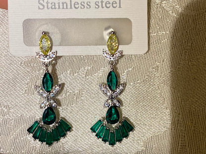 Emerald Green Statement Earrings – Gold Vermeil Fan Drop Earrings with Peridot Accent