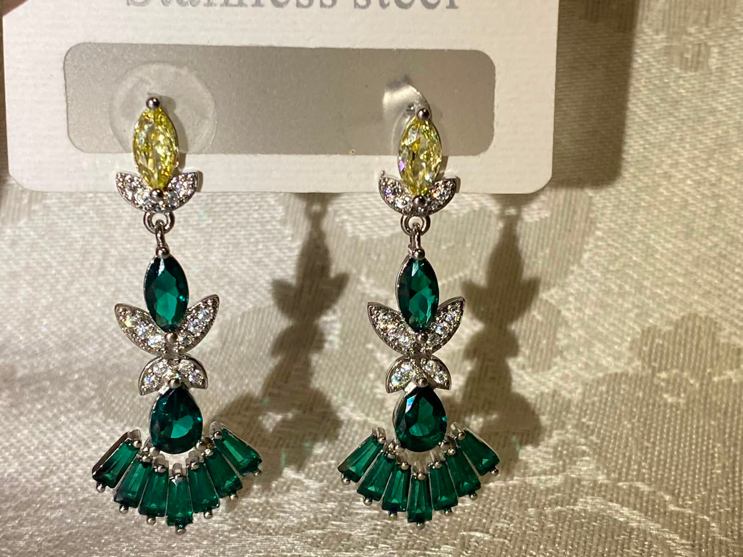 Emerald Green Statement Earrings – Gold Vermeil Fan Drop Earrings with Peridot Accent