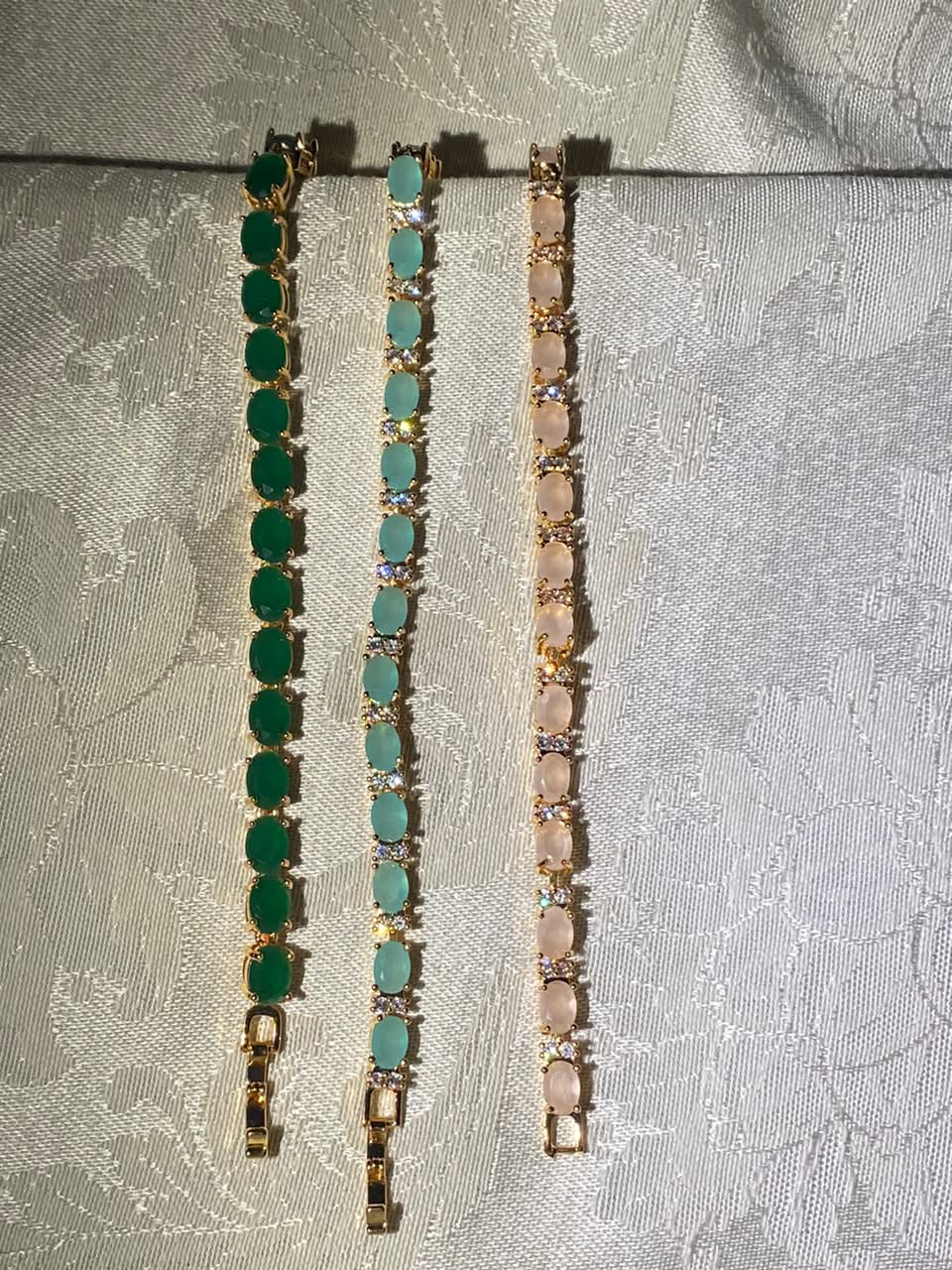 Gold tone tennis bracelet oval crystal bracelet emerald green mint blush bracelet set stackable bangle