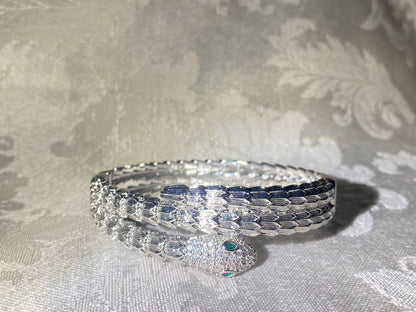 Silver snake bangle with crystal pavé head - SJ Jewellery