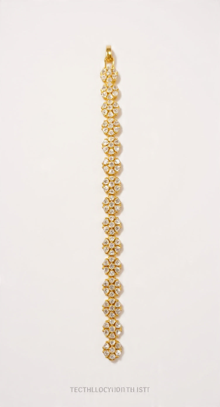 Gold-Tone Floral Cluster Crystal Long Statement Bracelet